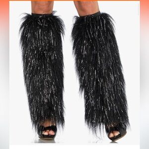 Black and silver faux fur leg warmers / lower leg coverings . OS. NWT